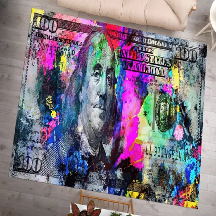 100 Dollar Bill Area Rug – Benjamin Franklin Money Design