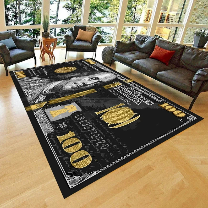 100 Dollar Bill Area Rug – Benjamin Franklin Money Design