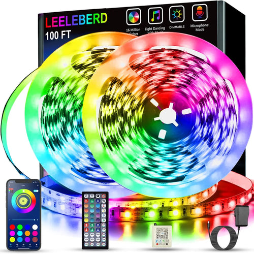 100ft RGB LED Strip Lights – Music Sync, App & Remote Control