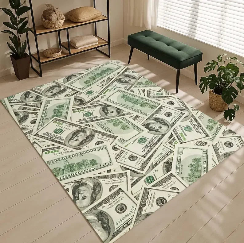100 Dollar Bill Area Rug – Benjamin Franklin Money Design