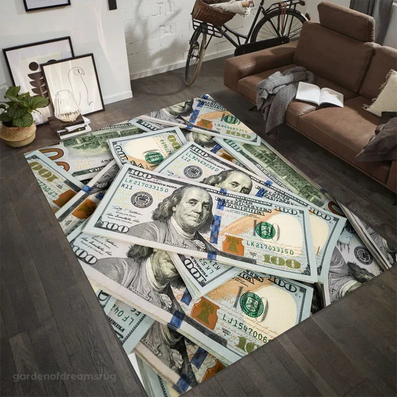 100 Dollar Bill Area Rug – Benjamin Franklin Money Design