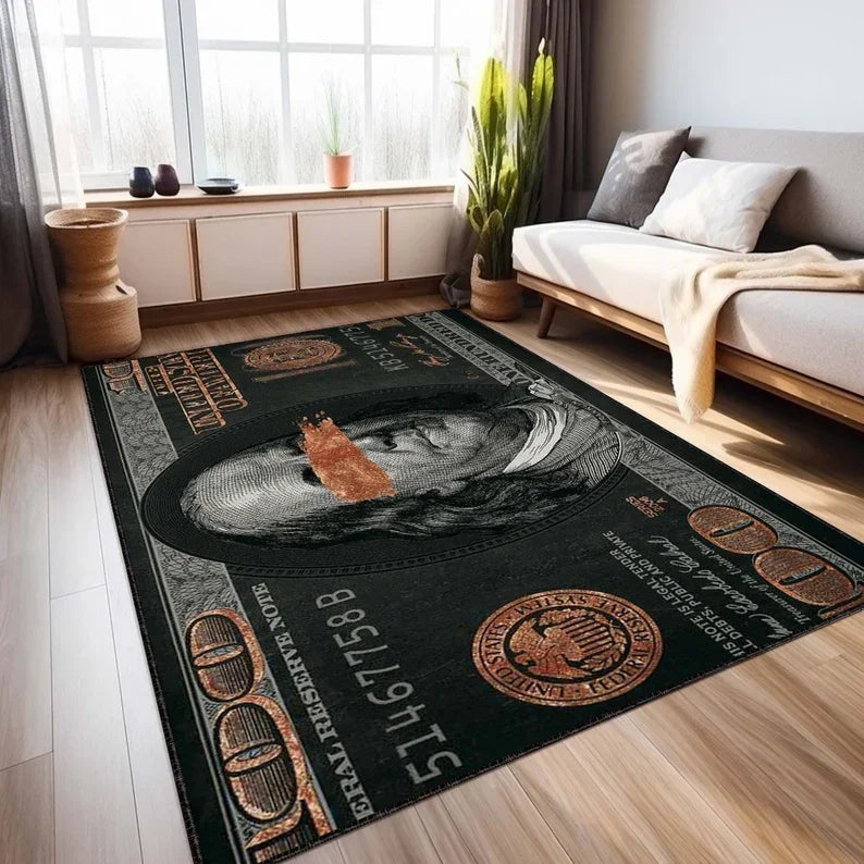 100 Dollar Bill Area Rug – Benjamin Franklin Money Design
